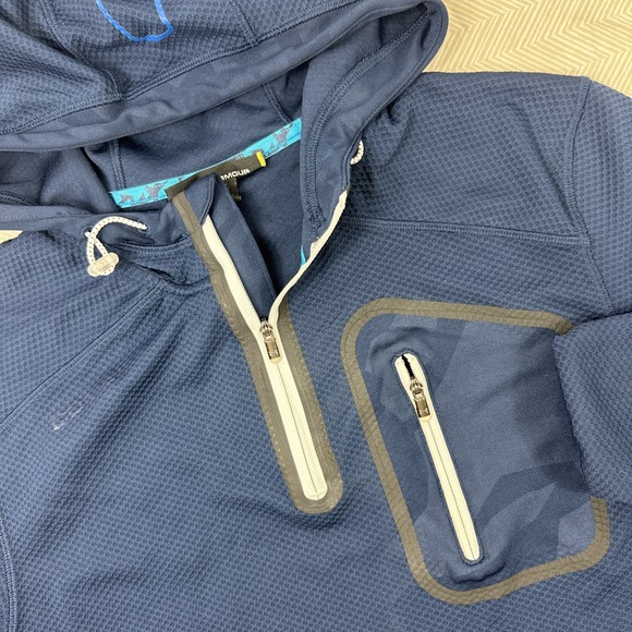 Under Armour 1/4 Zip Pullover Men's Medium Navy Hooded Combine Long Sleeve Run - Picture 1 of 8